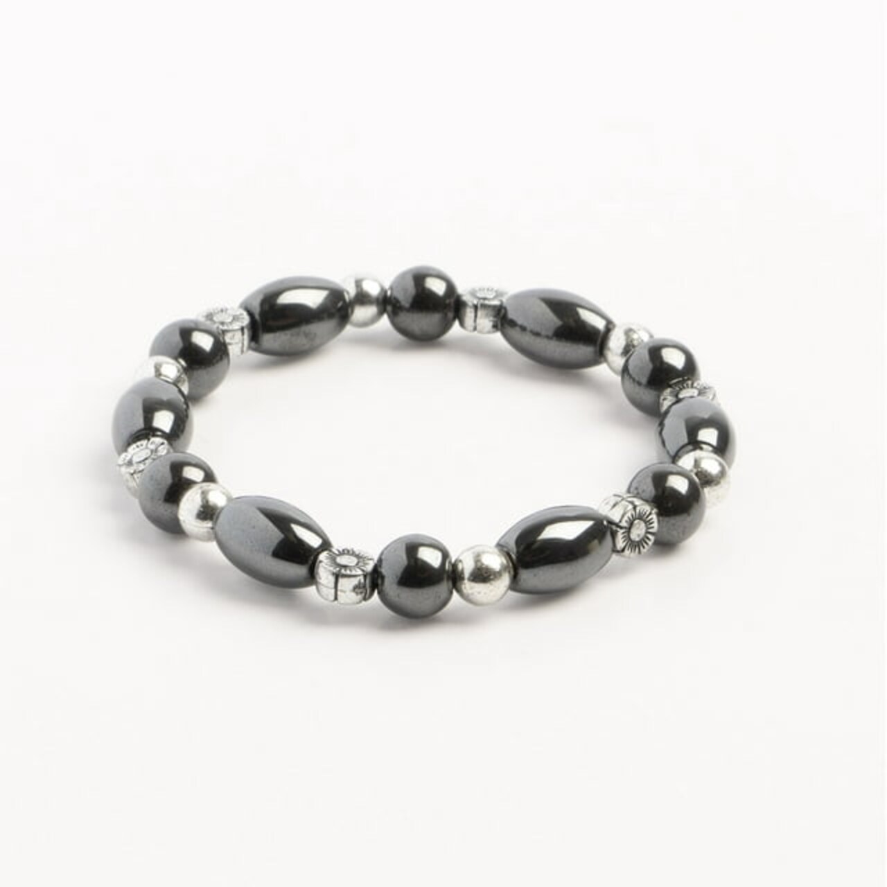 Earth's Jewels Semi-Precious Natural Hematite Black Stretch Bracelet #72